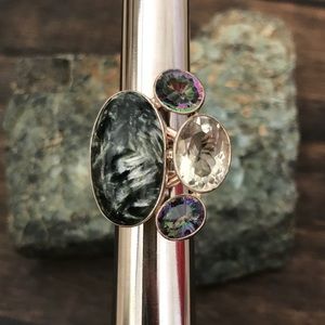 SERAPHINITE LEMON QUARTZ MYSTIC TOPAZ COMBO RING